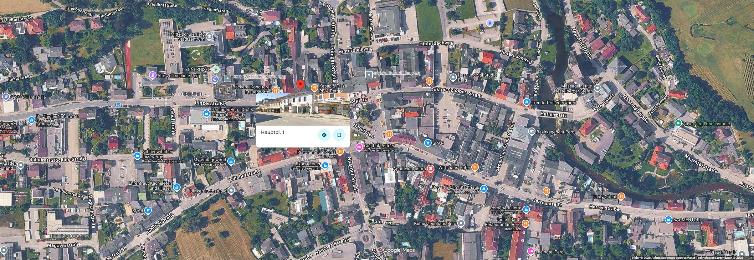 Kartenausschnitt mit dem Praxisraum am Hauptplatz 1 in 4320 Perg